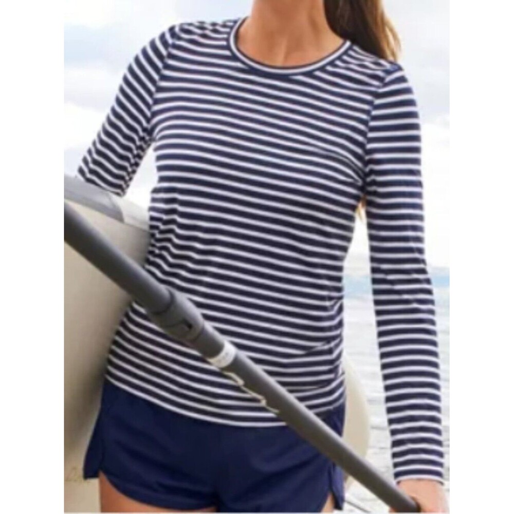 L.L. Bean SunSmart UPF 50+ Sun Shirt Long Sleeve Top Size Large. Navy/White.